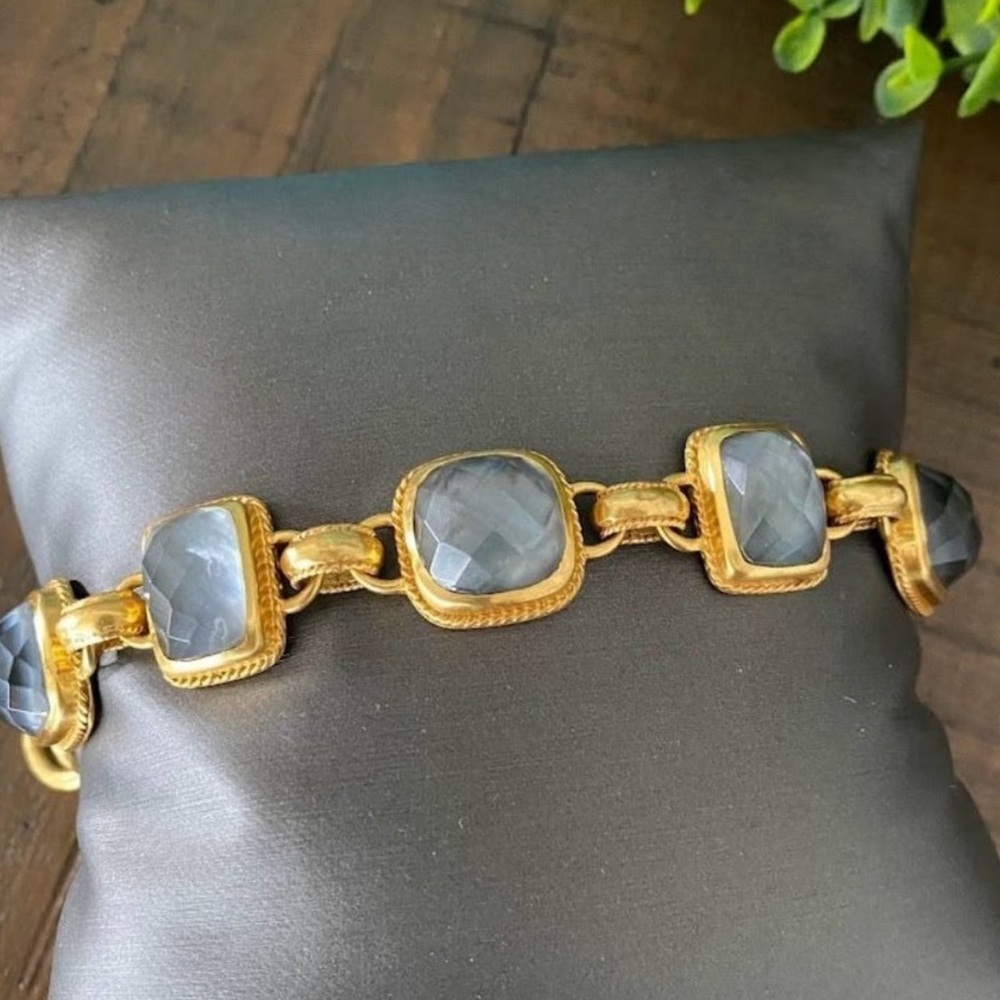 Julie Vos Gold-Tone Bracelet with Light Blue Cushion Stones - Picture 3 of 6